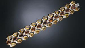 Yellow, pear-shape, citrine, brownish orange, emerald-cut, bracelet