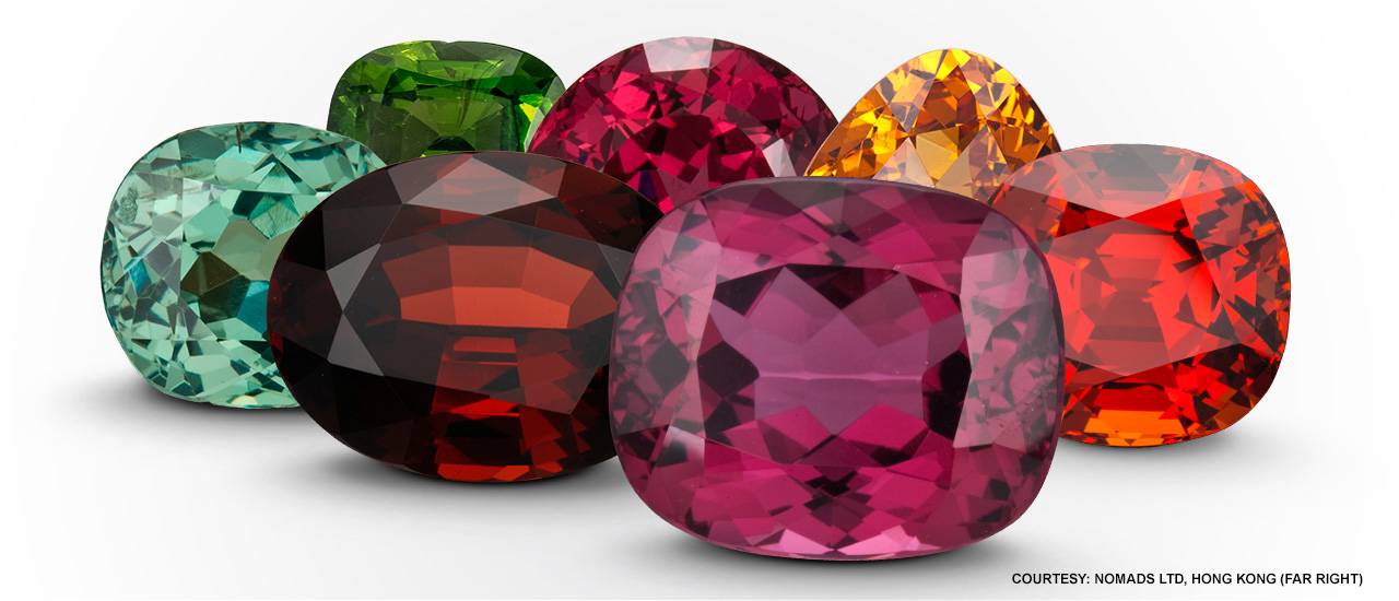 January's birthstone occurs in a wide range of colors, as shown by these faceted stones.