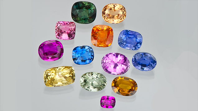 Corundums (ruby and sapphires) occur in all colors of the spectrum, and have remained popular gemstones from ancient times to the present day.