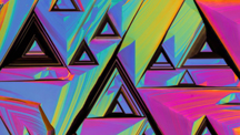 蛍光色の虹とダーク ブラウンの三角形のパターンがある抽象芸術