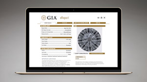 GIA Diamond eReport digital report results displayed on laptop screen.