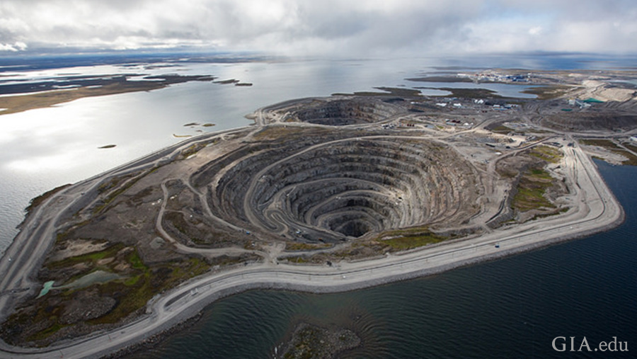 The April birthstone, diamond can be found in Canada’s Diavik diamond mine, a sub-arctic landscape of open-pit mines surrounded by a lake.