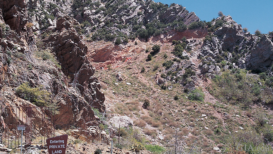 Landscape of rocky hills at the Four Peaks amethyst mine in Phoenix, Arizona, where the February birthstone can be found.
