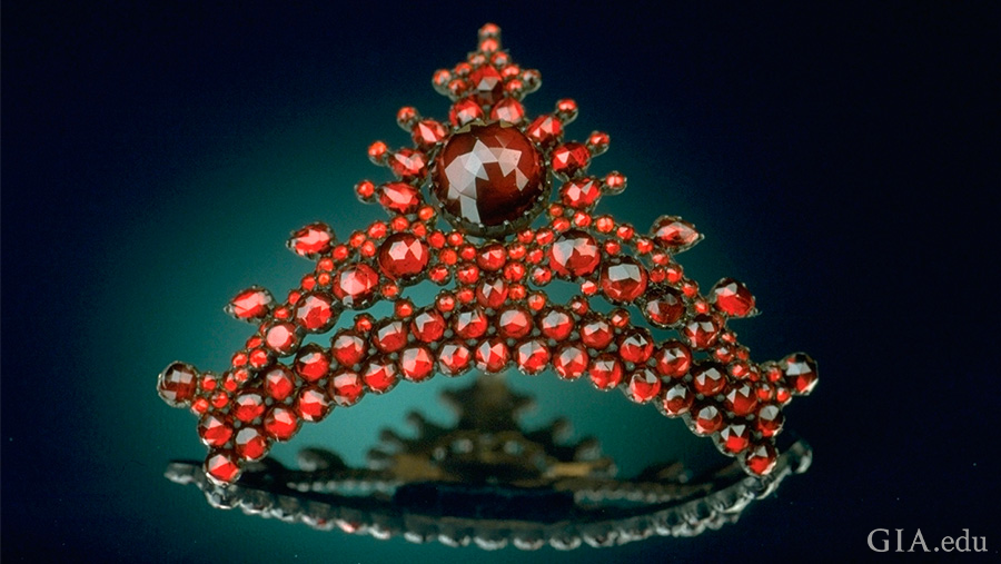 Antique pyrope garnet hair comb from the National Gem Collection at the Smithsonian Institution features the January birthstone.